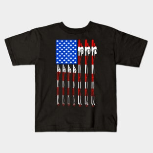 Patriotic Fishing American USA Flag Fishing Pole Kids T-Shirt